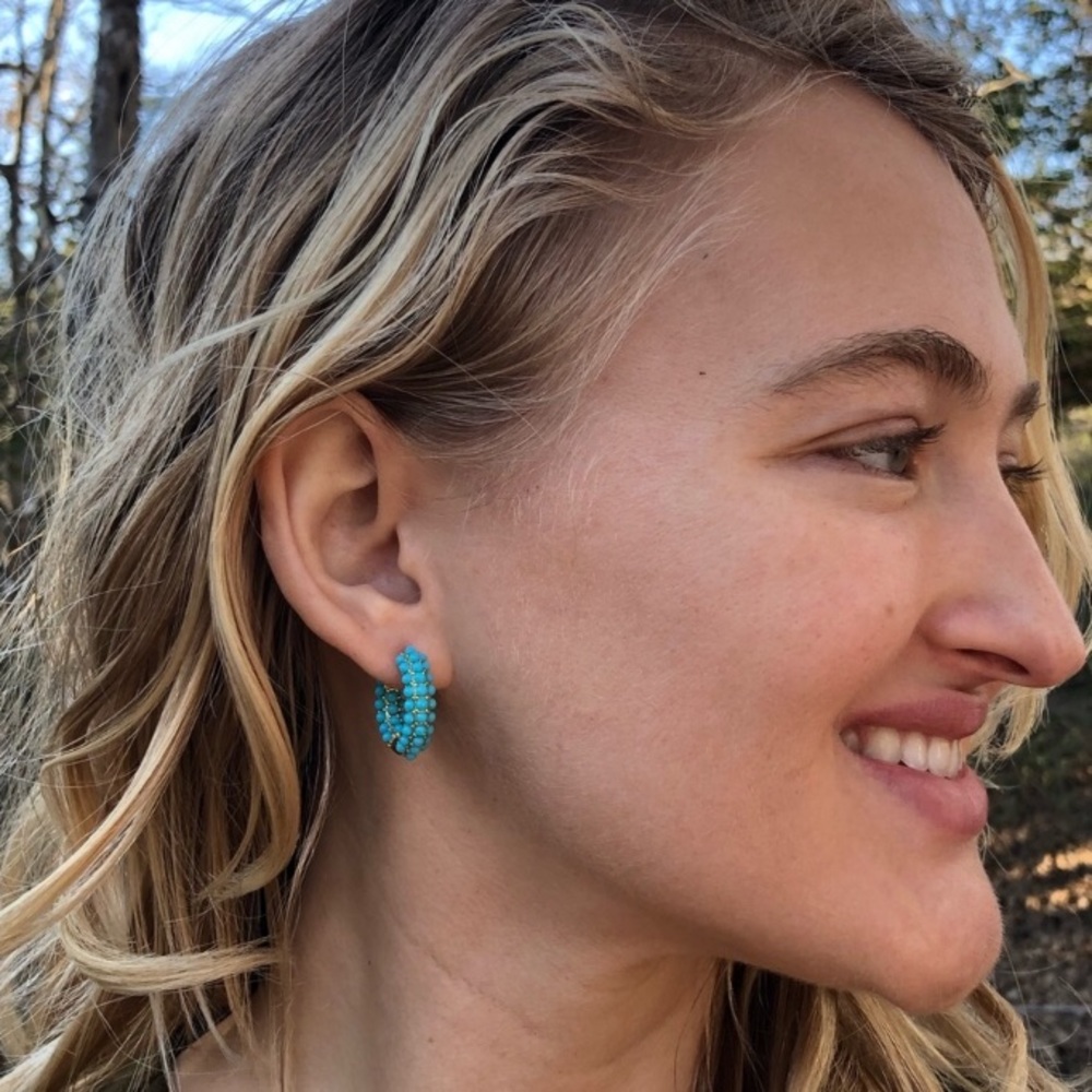 Turquoise Huggie Hoops! - Picture 2 of 6